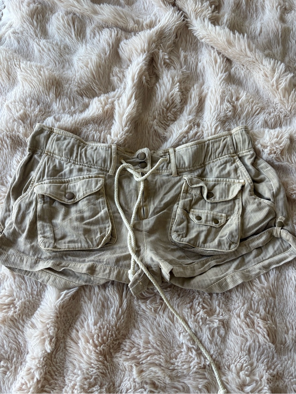 Free People Tan Cargo Drawstring Shorts